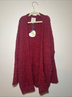 Hayden Girls Open-Front Chunky Cardigan Sweater - Wine